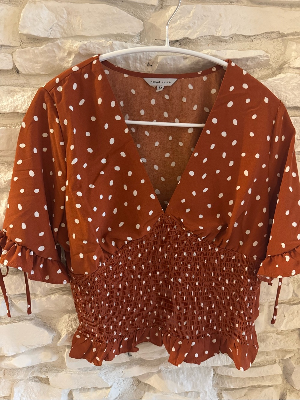 🌟 Naked Zebra Rust Polka Dot Smocked Peplum Top 🌟